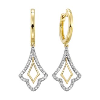 1/6ctw Round Diamond Huggie Dangle Earrings, 14k Yellow Gold