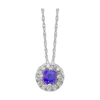 Halo Drop Pendant with .10ctw Round Synthetic Alexandrite in 10k White Gold