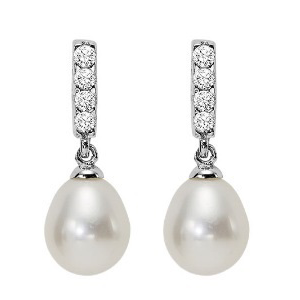 Pearl and Cubic Zirconia Drop Earrings in Sterling Silver