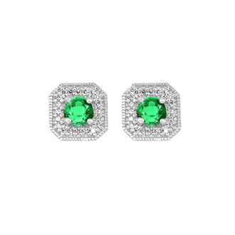 10KW Halo Stud Earrings with .10ctw Emerald & 44RD Diamonds