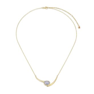 Stunning "Lustre" oval blue lace agate bypass pendant on a 17" adjustable yellow gold plated chain.