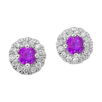 Amethyst Halo Stud Earrings with .10ctw Round Diamonds in 10k White Gold