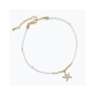 Yellow Starfish Ankle Chain with Gold and White Beads