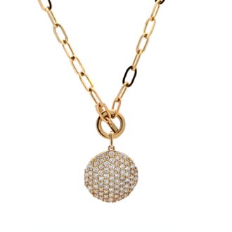 14K Gold Paper Clip T-Bar Necklace with 0.72ctw Pave Diamonds