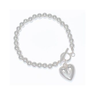 Silver Puffy Heart T-Bar Bracelet