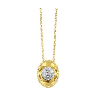Oval Milgrain-Edge Diamond Pendant in 14k Yellow Gold .10ctw