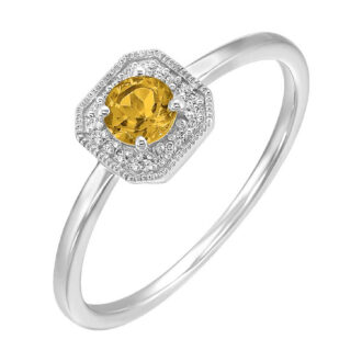 Cushion Halo Fashion Ring with .08ctw Round Diamonds and Citrine in 10k White Gold