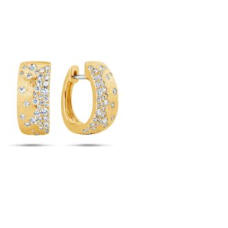 14K Yellow Gold Satin Finish Huggie Hoop Earrings with 0.66CT Diamonds