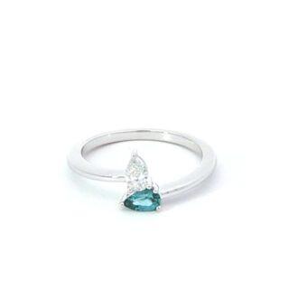 14k White Gold Lab Paraiba Spinel & .18ctw Lab Diamond Ring