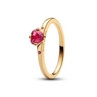 Pandora 14K Gold Plated Red Crystal Heart Fashion Ring