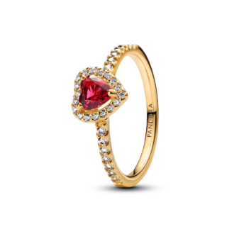 Pandora 14K Yellow Gold Plated Cherry Red Crystal Heart Halo Ring