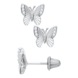 Cubic Zirconia Butterfly Stud Earrings in Sterling Silver