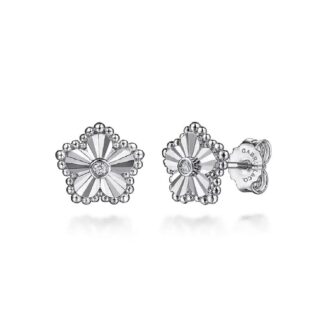Gabriel Sterling Silver Bujukan Flower Frame Diamond Stud Earrings