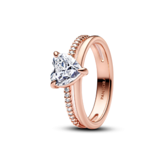 Pandora 14K Rose Gold Plated Double Band Heart Crystal Ring