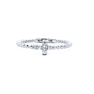 Elegant Beaded Cross Fashion Ring with 0.10ctw Diamonds in 14k White Gold