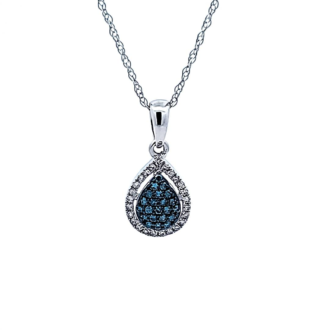 10K White Gold Teardrop Pendant with .16ctw Blue and White Diamonds