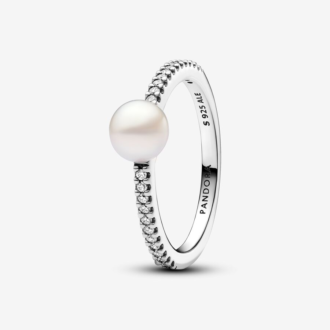 Treated Freshwater Cultured Pearl & Pave Ring