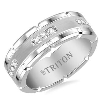 Triton Men's 8mm Wedding Band with White Sapphires in Tungsten Carbide