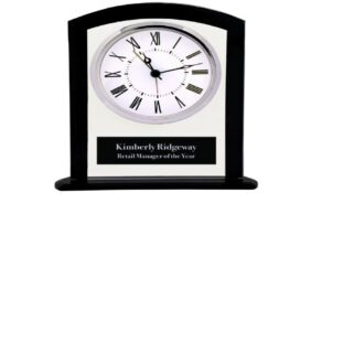 6.25" Black/Clear Glass Desk Clock - Engraving Included