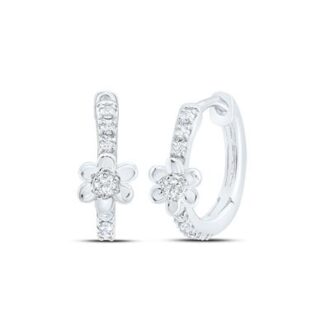 Flower Center Huggie Hoop Earrings with .10ctw Round Diamonds in 10k Gold