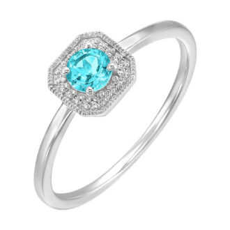 Aqua Halo Ring with .08ctw Round Diamonds in 10k White Gold