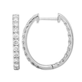 Inside & Out Oval Hoop Earrings with 3ctw Round Diamonds in 14k White Gold