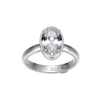 Rose Plated Sterling Silver 11x7mm Oval CZ Ring, Size 7
