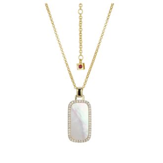 Allure MOP and CZ Rectangular Drop Pendant on 28" Yellow Gold Chain