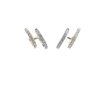 Double Huggie Hoop Earrings with .50ctw Round Diamonds in 14k Two-Tone Gold
