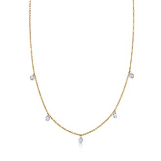 Drilled Diamond Station Necklace with 1ctw Round Lab Grown Diamonds in 14k Yellow Gold