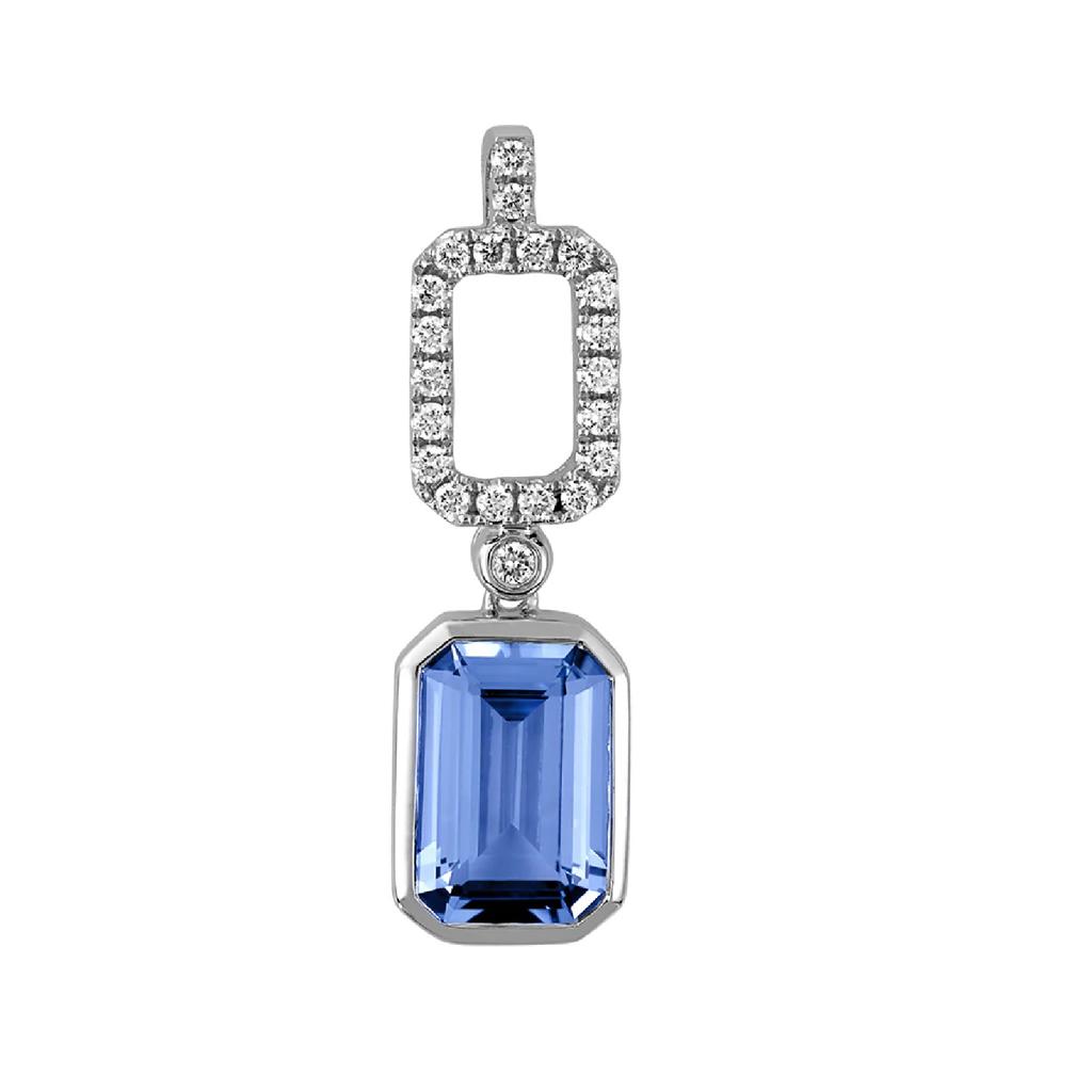 Octagon Blue Spinel & .15ctw Diamond Necklace 14k White Gold
