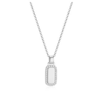 Allure White CZ Rectangular Drop Pendant on 17" Rolo Chain with 3" Extender