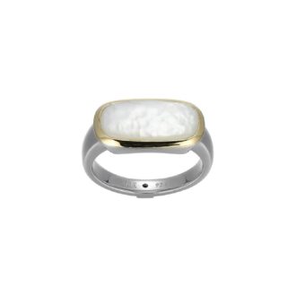 Allure Fashion Ring with White Mother of Pearl in SS/YGP, Size 7