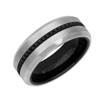 8mm Black Heat-Treated Sapphire Eternity Band with Beveled Edge in Tungsten