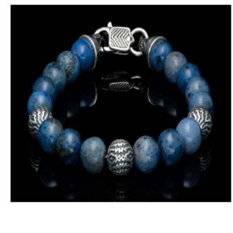 William Henry Men's Seaside Beaded Bracelet with Sculpted Silver and Dumortierite