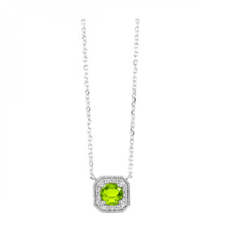 Peridot Halo Drop Pendant with .06ctw Round Diamonds in 10k Yellow Gold