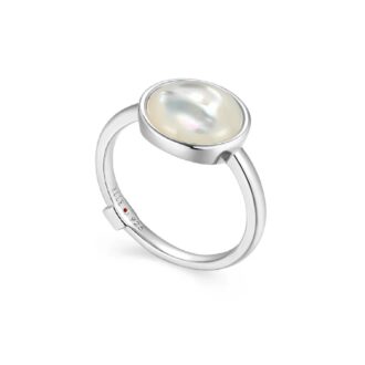 "Lustre" Fashion Ring with Round White Mother of Pearl in Sterling Silver