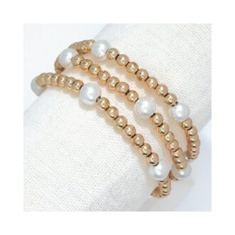 Polished Gold Bead & Pearl Station Stackable Bracelet