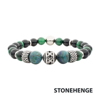 Inox Beaded Bracelet with Black Onyx, Green Tiger Eye & Lapis Lazuli