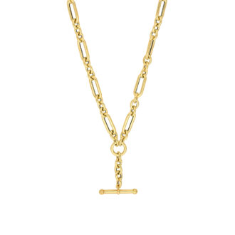 14k Yellow Gold Paperclip Lariat Necklace, 18" Length