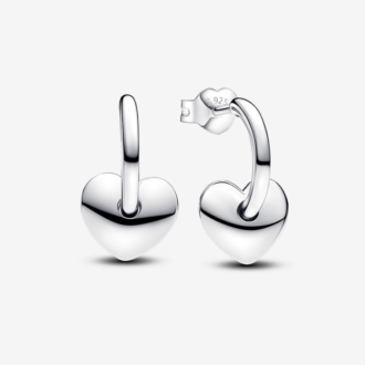 Pandora Sterling Silver Heart Open Hoop Huggie Earrings