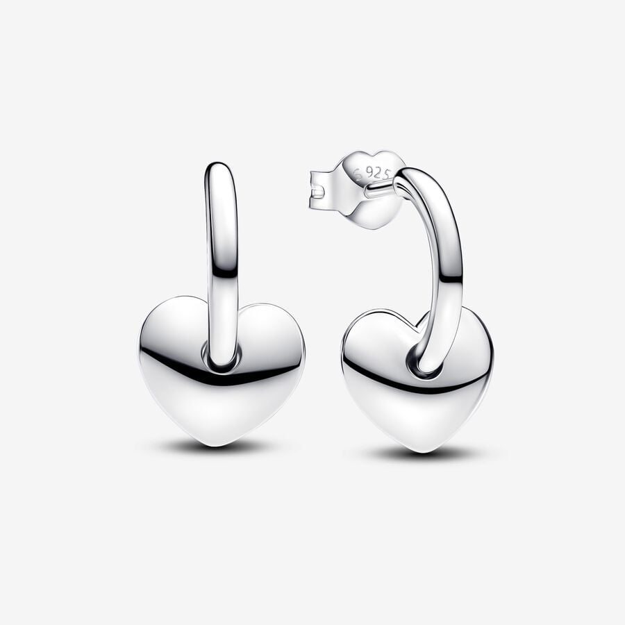Pandora Sterling Silver Heart Open Hoop Huggie Earrings