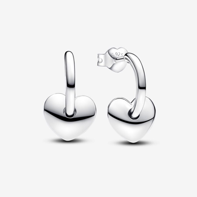 Pandora Sterling Silver Heart Open Hoop Huggie Earrings