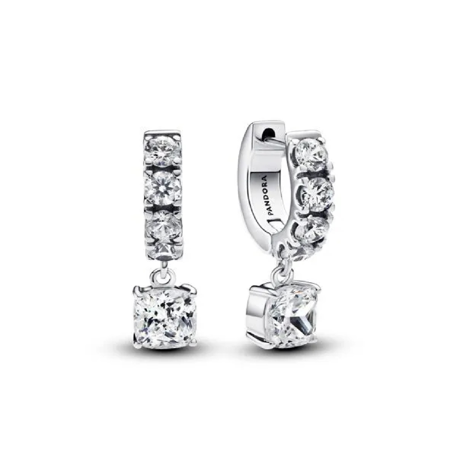 Pandora Sterling Silver CZ Huggie Hoop Earrings