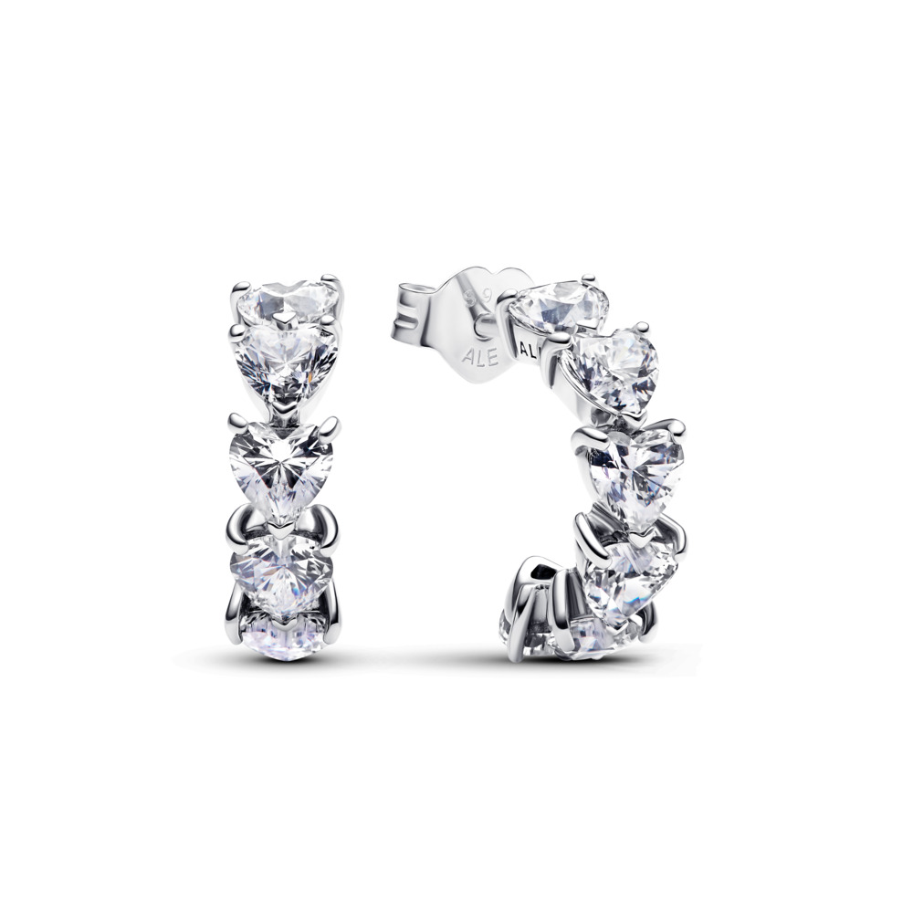 Pandora Silver Heart CZ Huggie Hoop Earrings