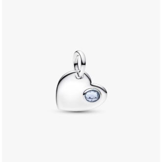 Pandora Engravable Heart Dangle Charm, Sea Aqua Blue Crystal