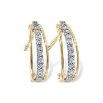 14K Yellow Gold Hoop Earrings with .19ctw Round Diamonds