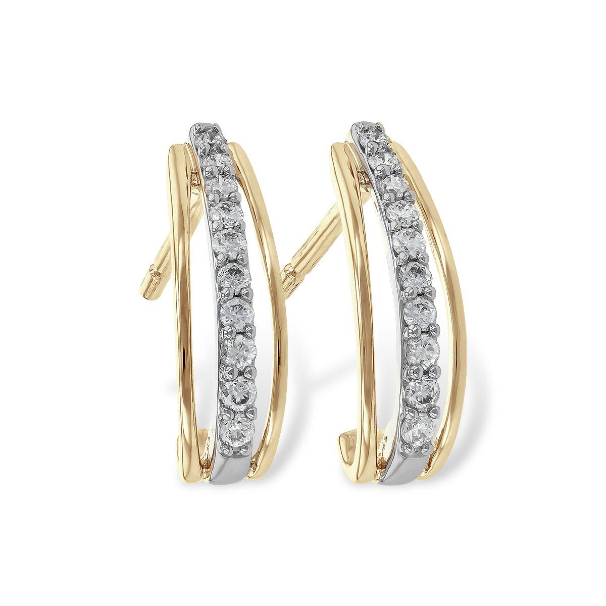 14K Yellow Gold Hoop Earrings with .19ctw Round Diamonds