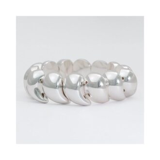 Stylish Silver Polished Sculpted Link Stretch Bracelet