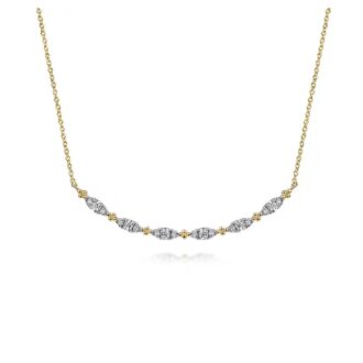 Gabriel Curved Bujukan Bar Necklace with .32ctw Diamonds in 14k Yellow Gold
